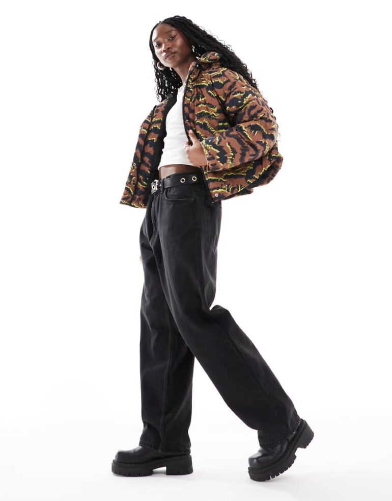 HUGO Red florita puffer jacket in tiger print-Multi