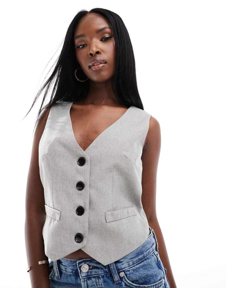 In The Style x Perrie Sian tailored waistcoat co-ord in grey-Neutral