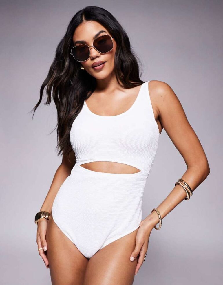 Ivory Rose Lingerie Fuller Bust Scrunch Balconette cut out swimsuit in white