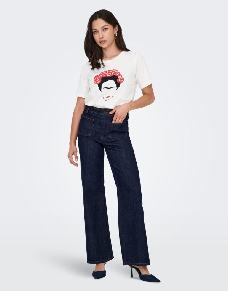 JDY Wide-fit jeans in dark blue denim