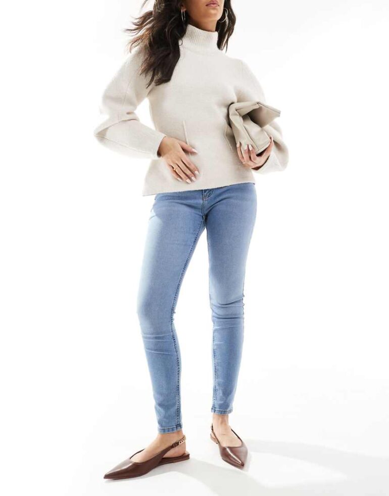 JDY high waist skinny jeans in mid blue