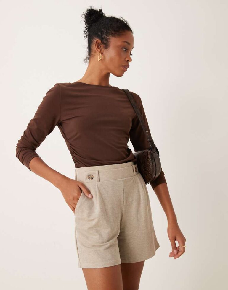 JDY jersey short co-ord in beige-Neutral