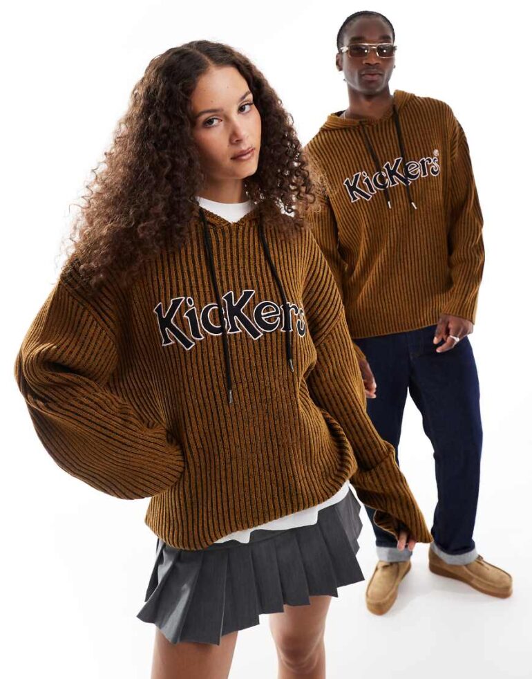 Kickers relaxed knitted hoodie in stripe with logo-Multi
