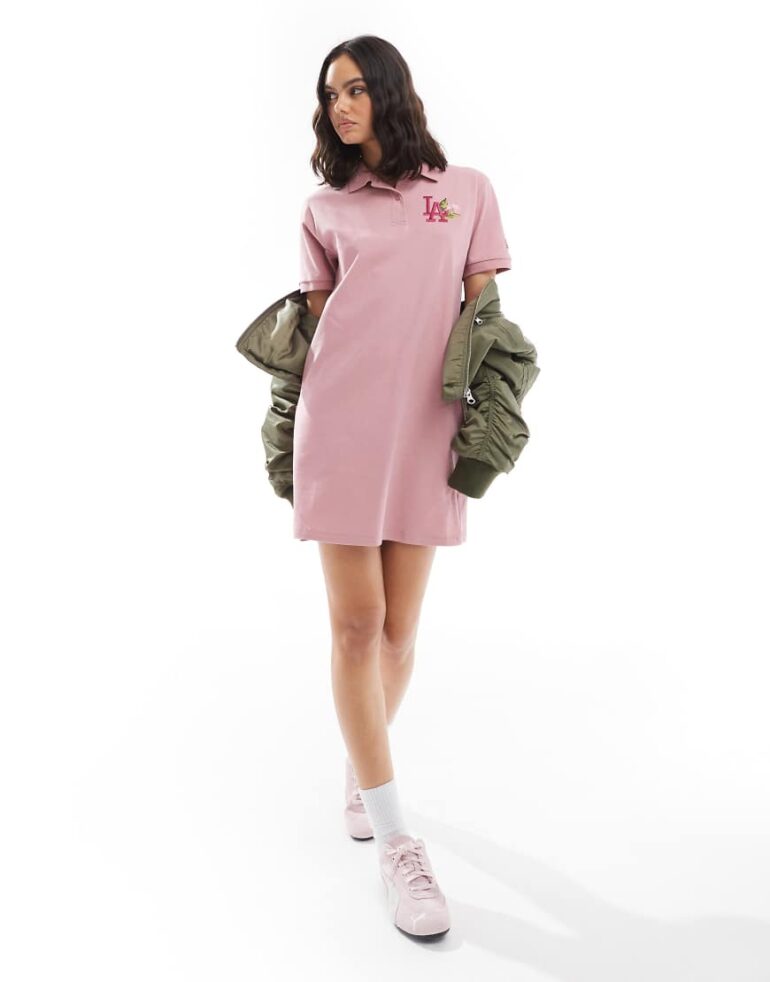 New Era LA Dodgers polo t-shirt dress in pink
