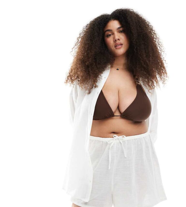 New Look Curve co-ord cotton beach short in white