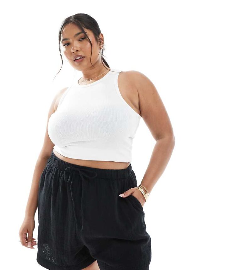 New Look Curve double cloth short in black