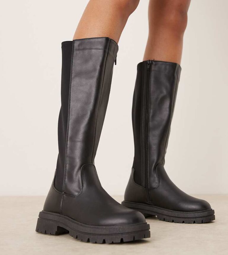 New Look Wide Fit chunky knee boot in black