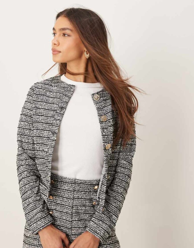 New Look co-ord boucle cardigan jacket in black