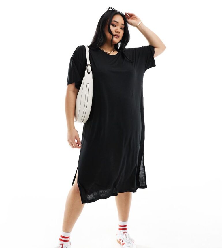 Noisy May Curve midi t-shirt dress in black