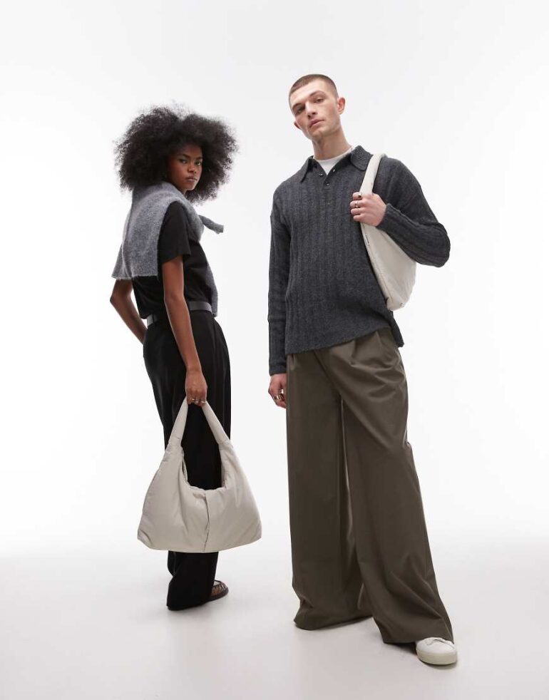 OLEND Nico large nylon shoulder bag in sand-White