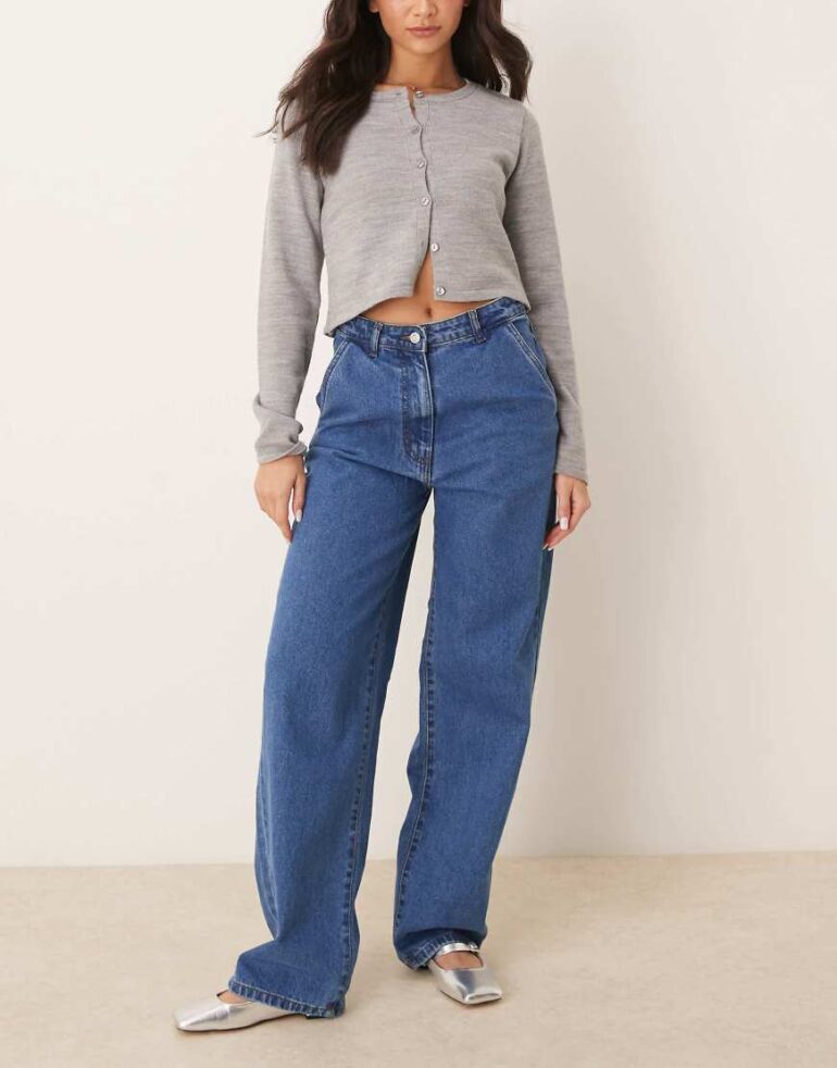 OMNES Marlo High Rise Denim Jeans in Mid Wash Blue