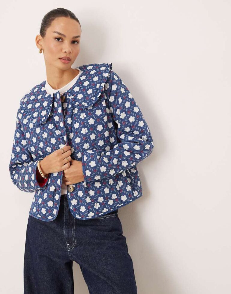 OMNES Peggy Cotton Quilted Jacket in Floral Check-Multi