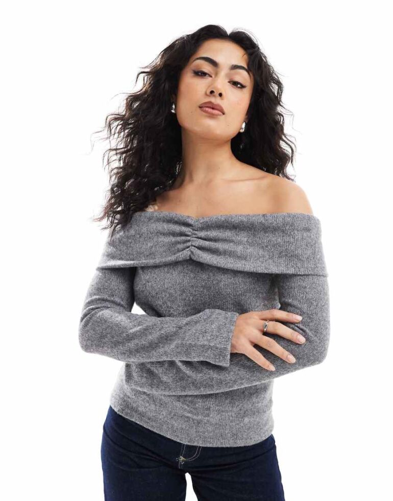 ONLY off shoulder knitted jumper in grey