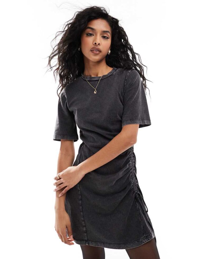 Object ruched side mini t-shirt dress in washed grey