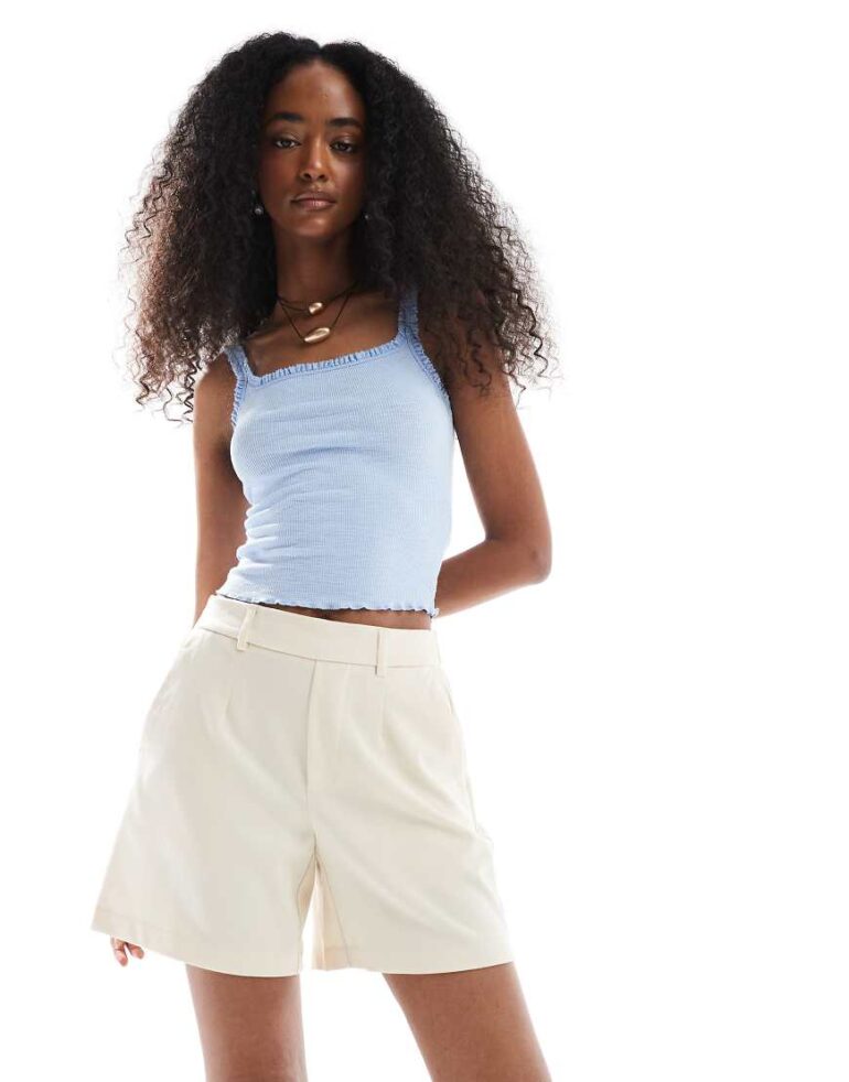 Object tailored elasticated back shorts in cream-White