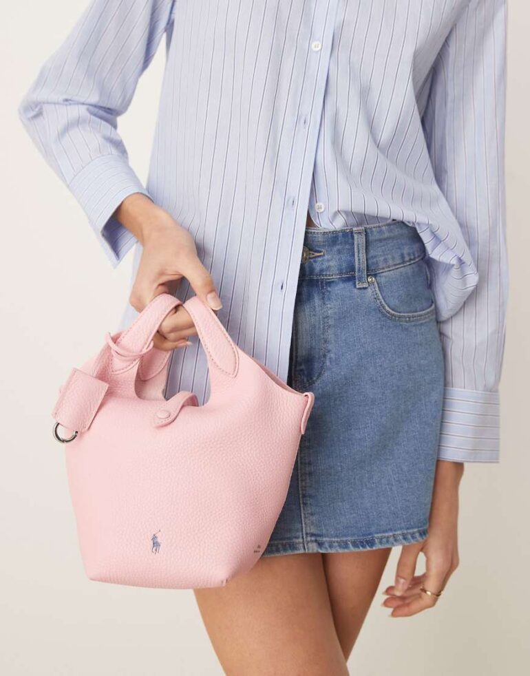 Polo Ralph Lauren Play pebble 100 % leather small tote & crossbody bag in cotton candy-Pink
