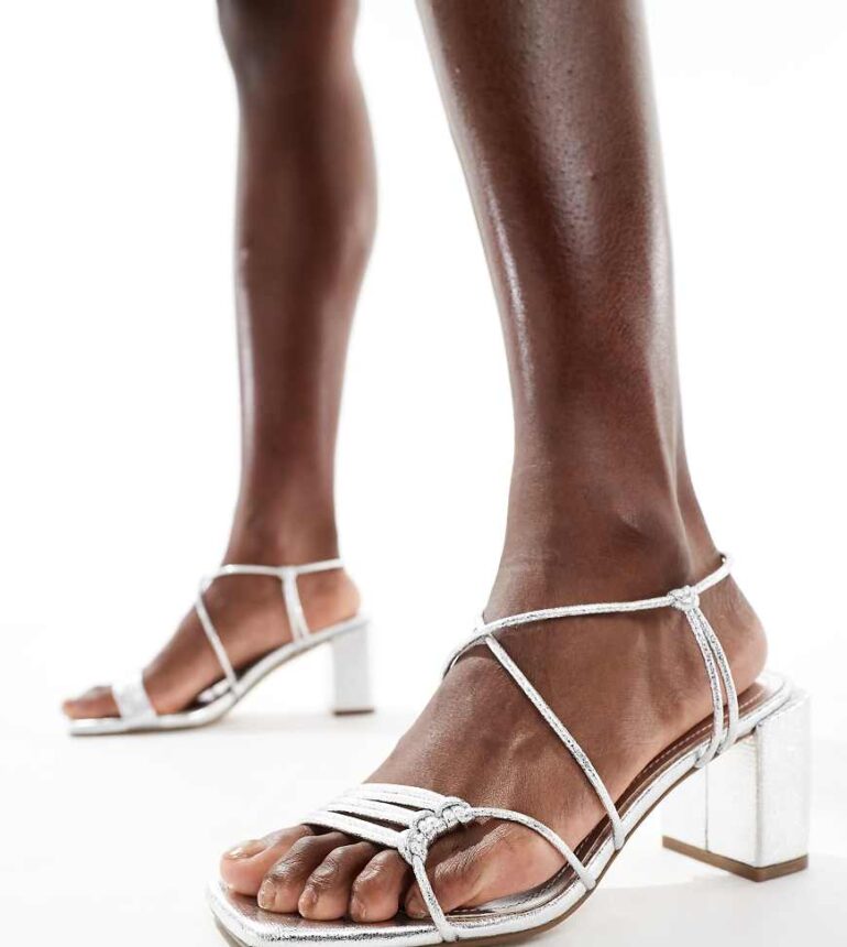 Public Desire Wide Fit Taryn strappy block heel sandals in silver