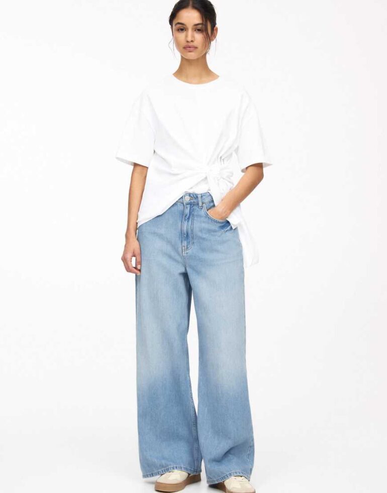 Pull & Bear baggy oversized wide leg jean in blue