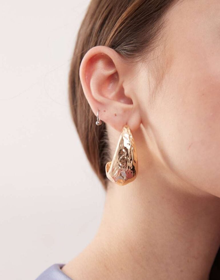 Reclaimed Vintage teardrop chubby dome earrings in gold