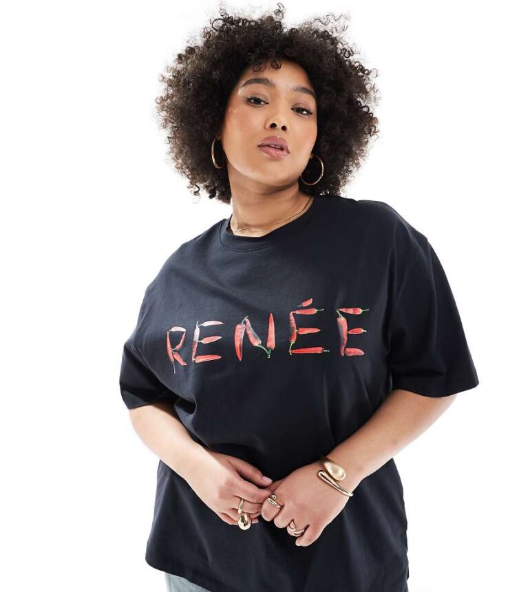 Renee Studio Plus exclusive T-shirt with chilli pepper logo graphic in black