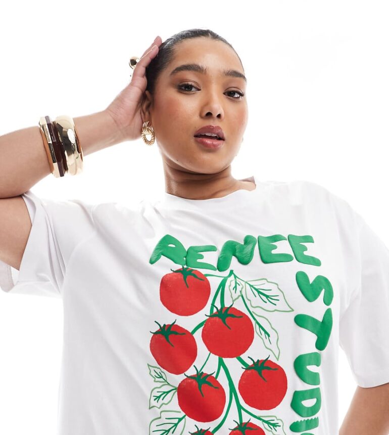 Renee Studio Plus exclusive T-shirt with tomato vine logo graphic in white