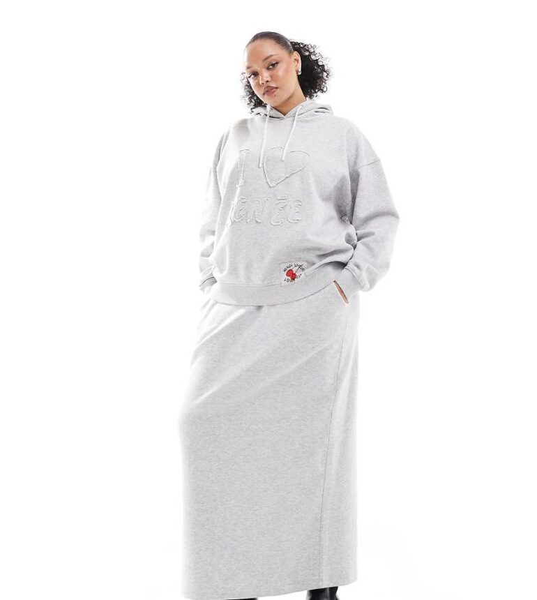 Renee Studio Plus exclusive drawstring waist sweat maxi skirt co-ord in grey - GREY