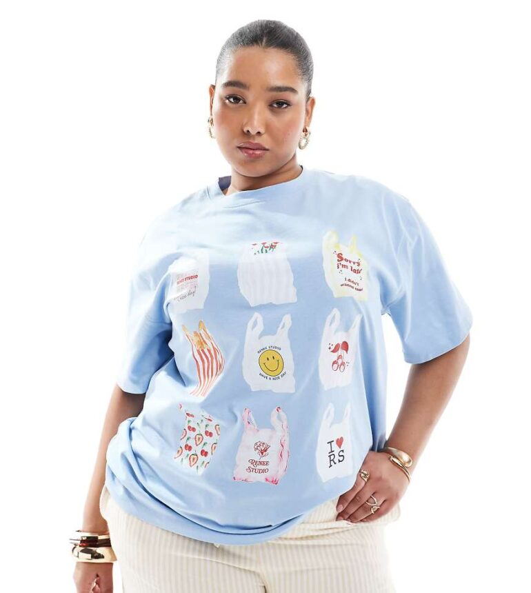 Renee Studio Plus exclusive logo T-shirt with bag graphic in blue