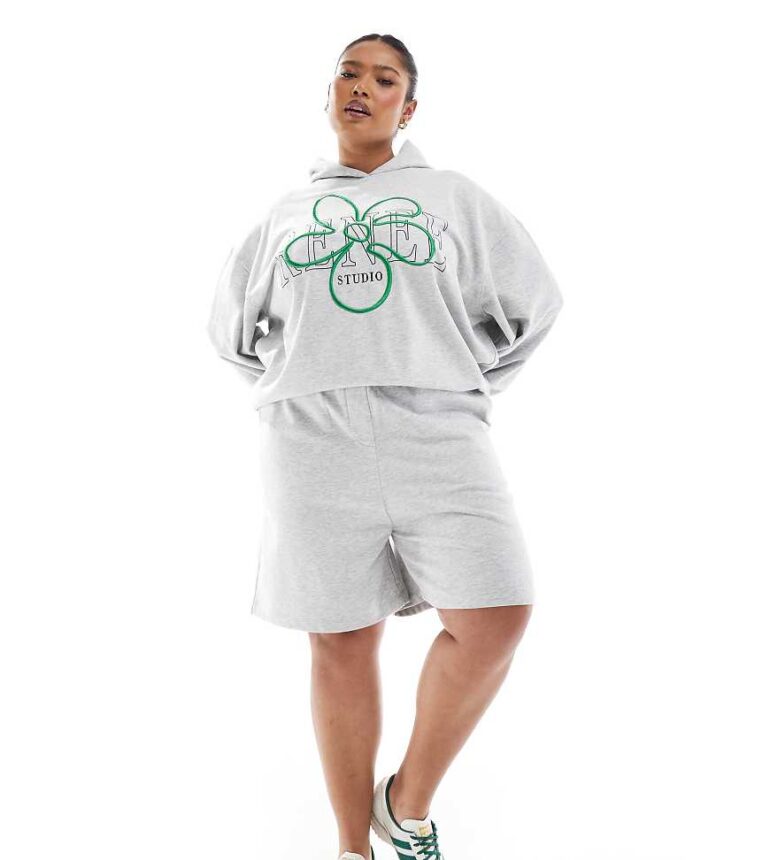 Renee Studio Plus exclusive longline sweat shorts co-ord in grey