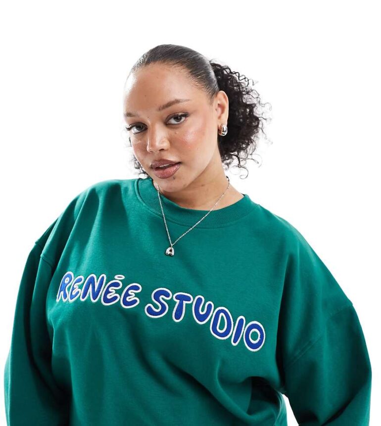 Renee Studio Plus exclusive oversized logo motif sweatshirt co-ord in green