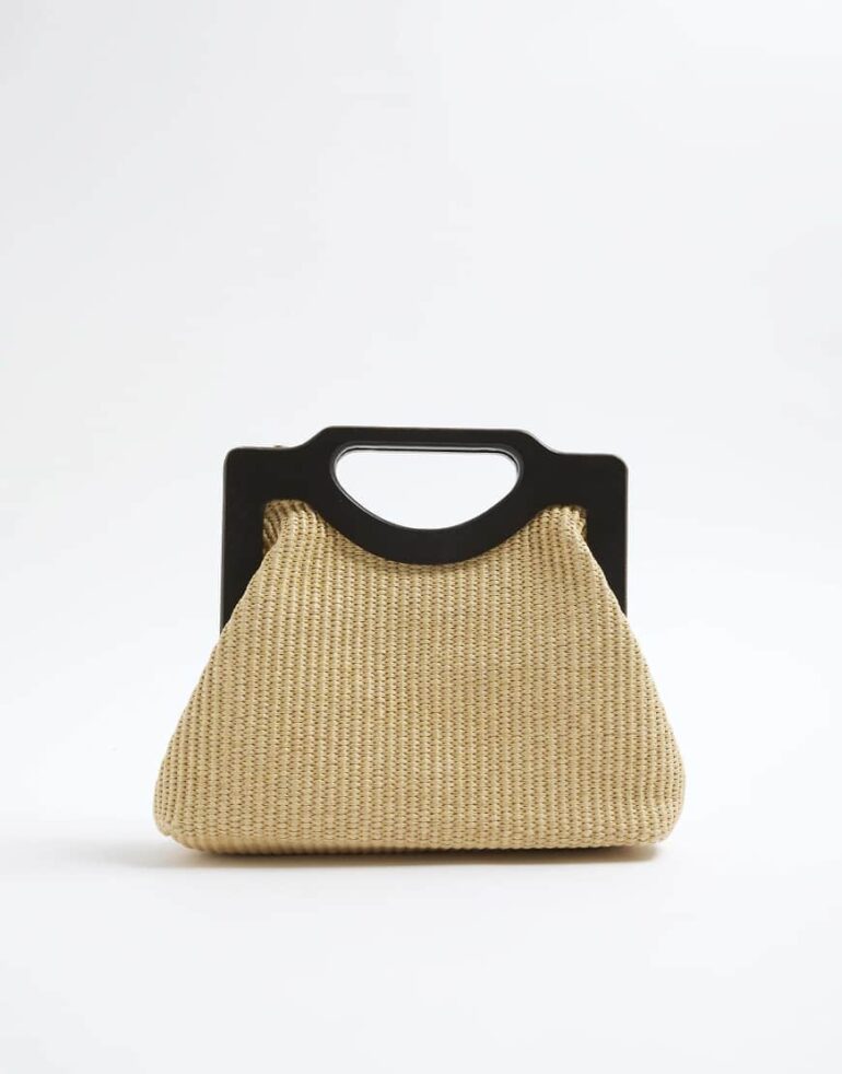 River Island Raffia clutch bag in beige - light-Neutral