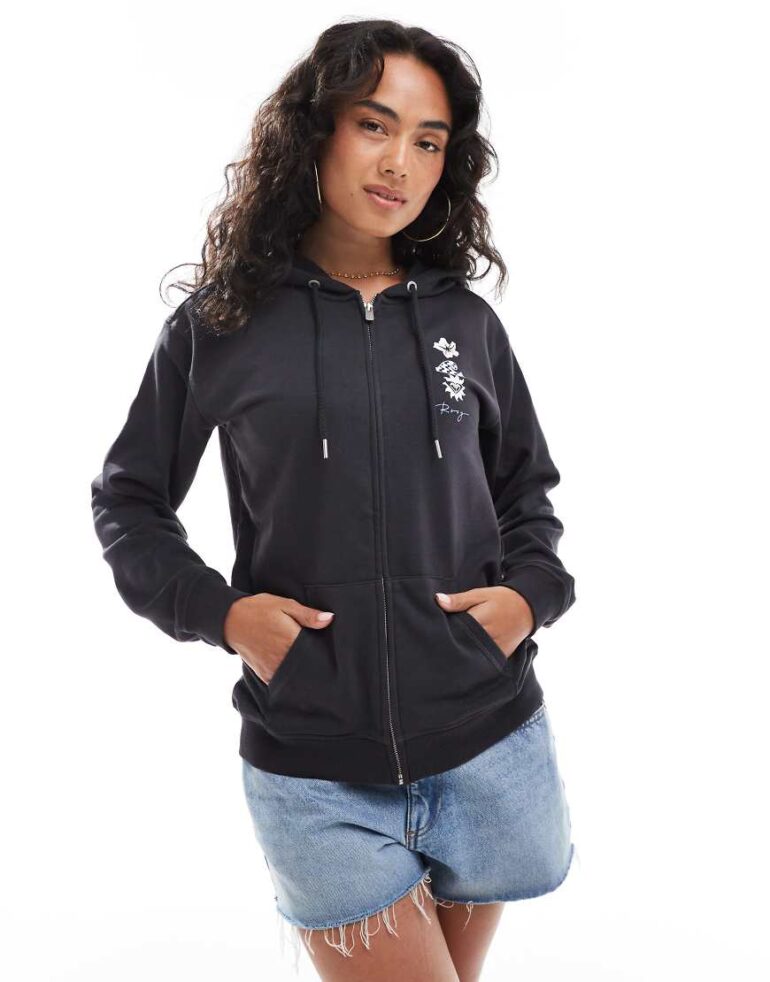 Roxy Surf stoked full zip hoodie in phantom-Black