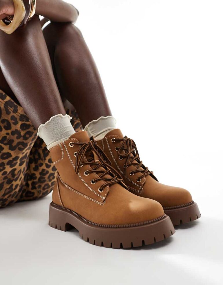 SEQWL Exton lace up boots in nubuck mustard-Yellow