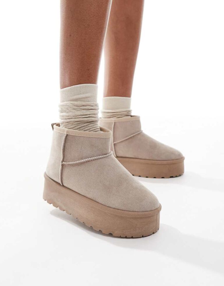 SEQWL mini flatform boots in mushroom-Neutral