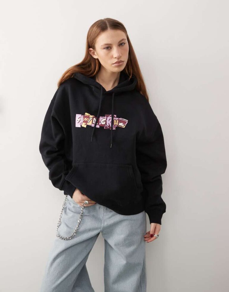Santa Cruz hoodie with chest print in black