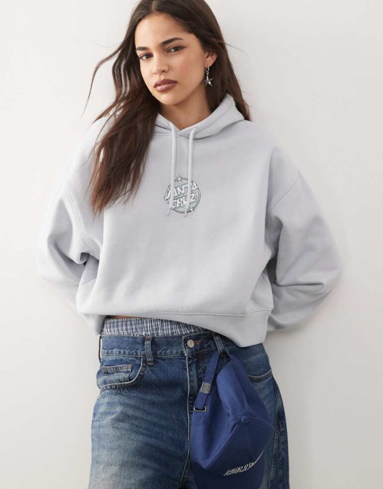 Santa Cruz offshore dot cropped hoodie in light blue