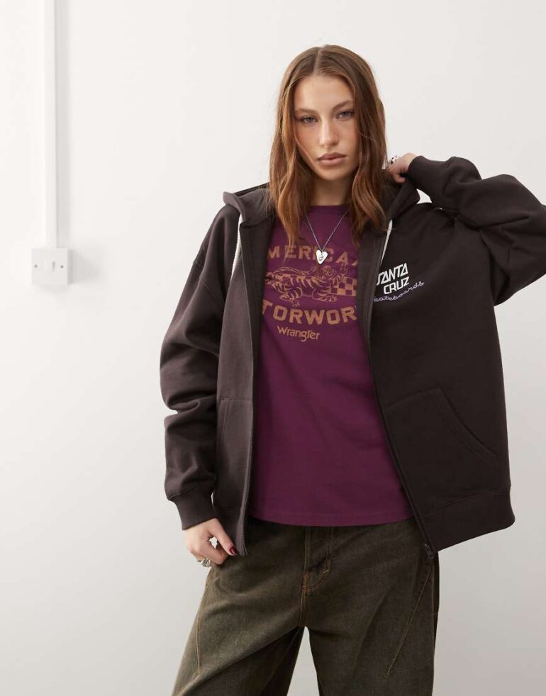 Santa Cruz zip up logo hoodie in black