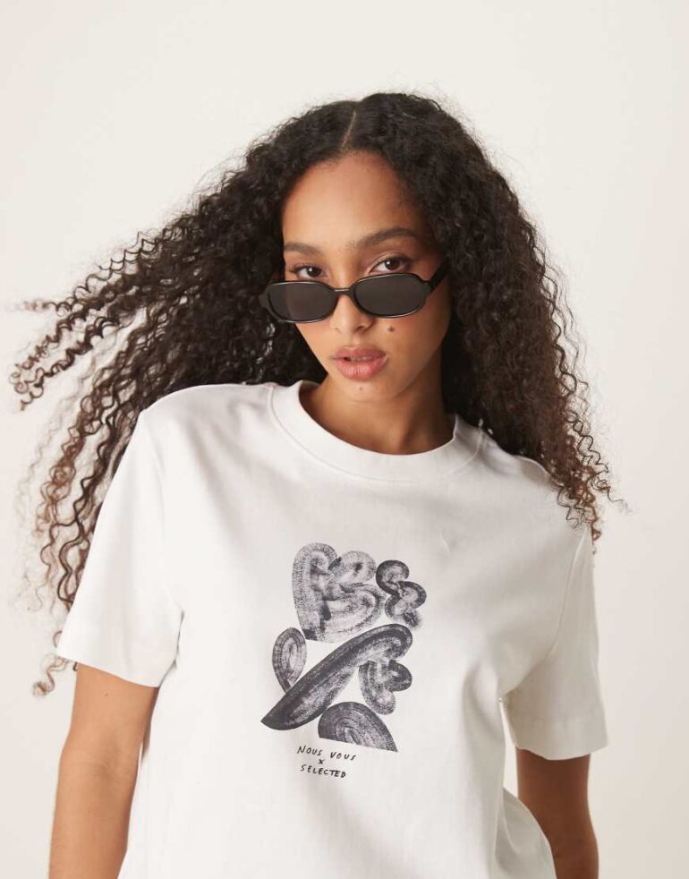 Selected Femme X Nous Vous boxy t-shirt in white with chest print