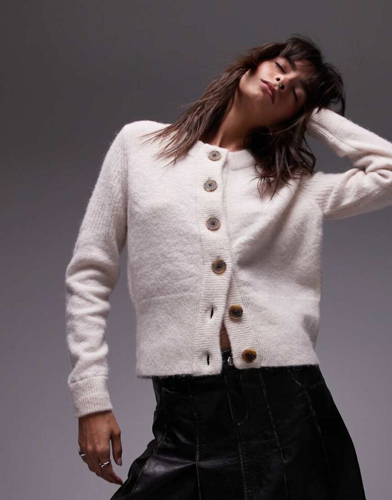 Selected Femme merino wool alpaca blend cardigan in cream-White