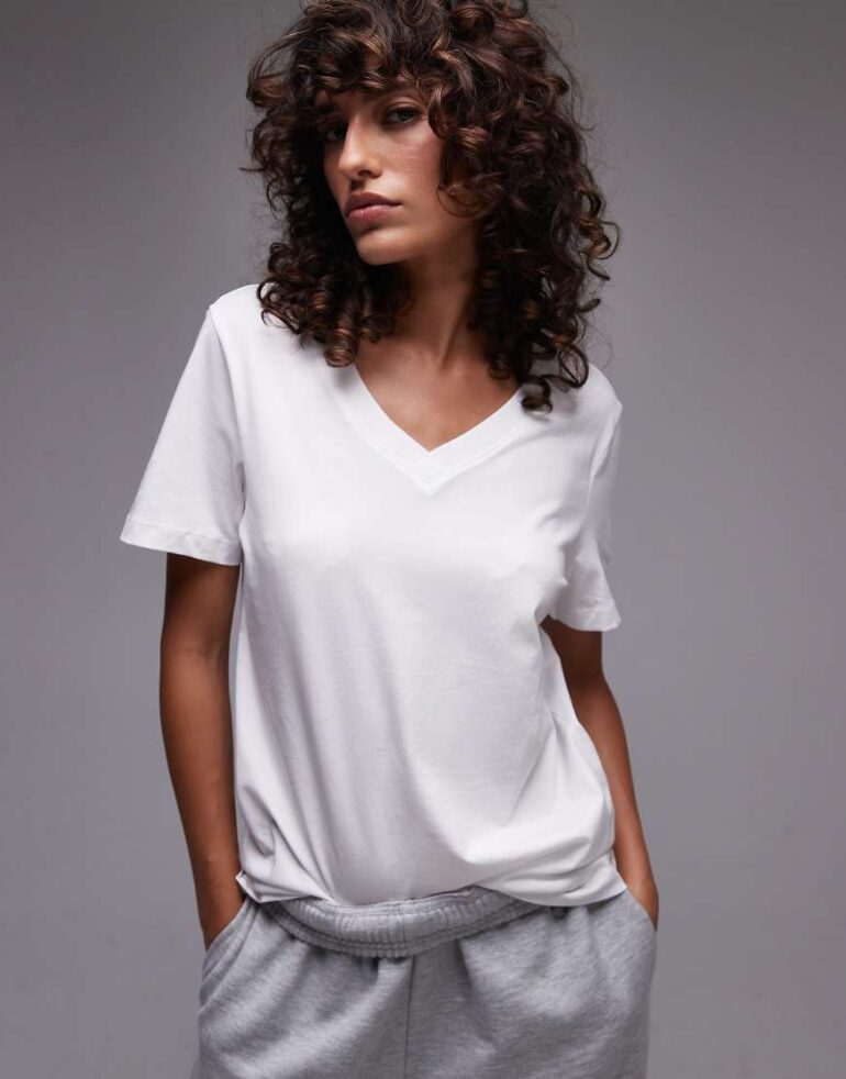Selected Femme v neck t-shirt with short sleeves in white
