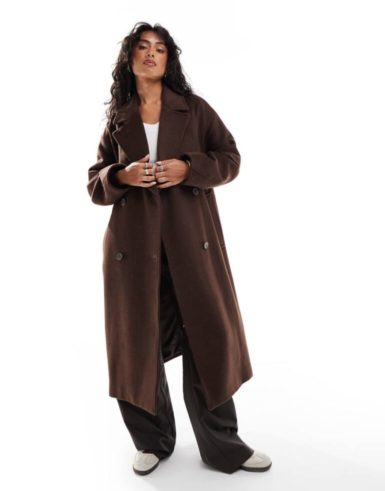 Selected Femme wool overcoat in brown