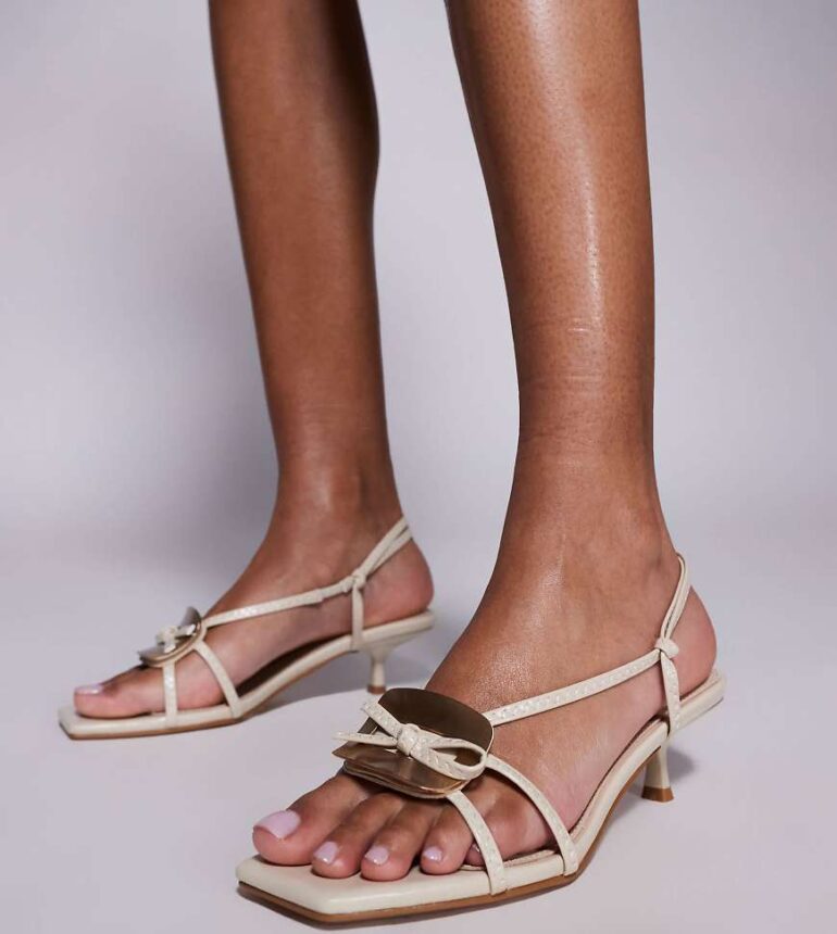 Simmi London Heiti Wide Fit square toe strappy kitten heels in stone-Neutral