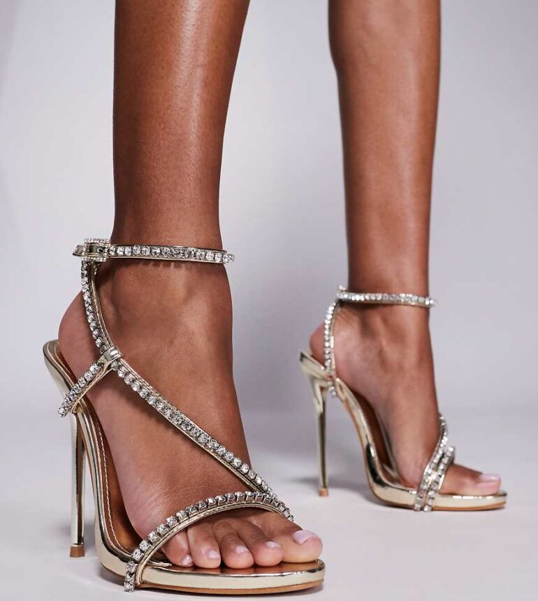 Simmi London Suvi Wide Fit barely there embellished sandals in gold