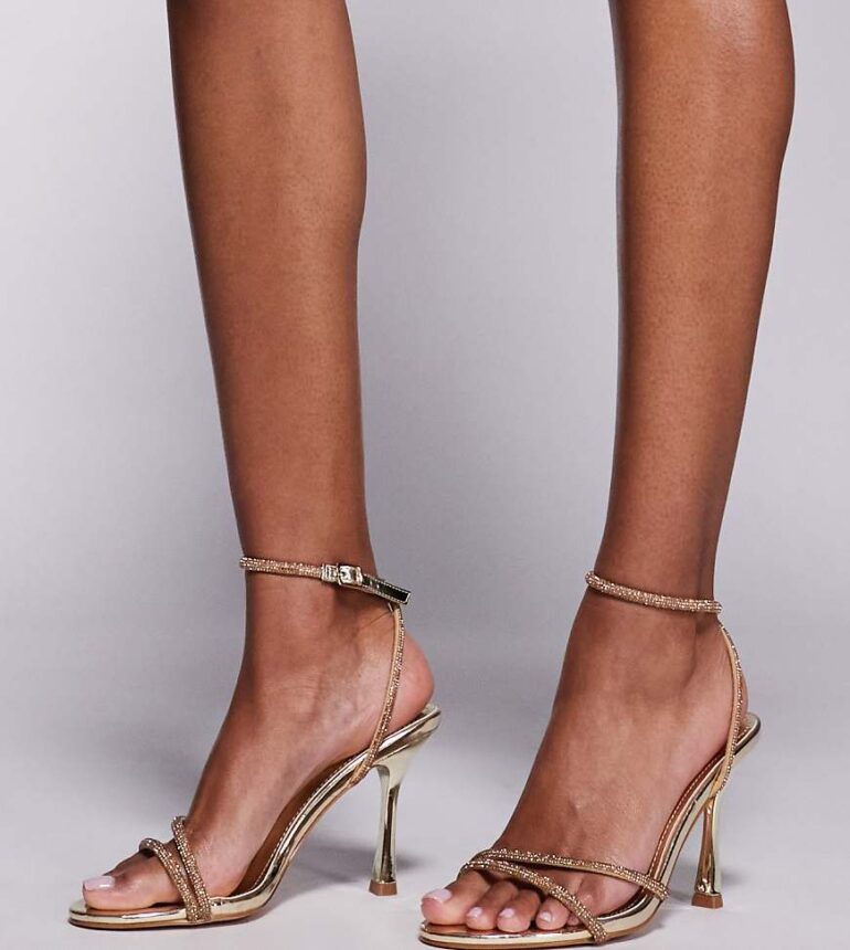Simmi London Yara Wide Fit barely there embellished sandals in gold