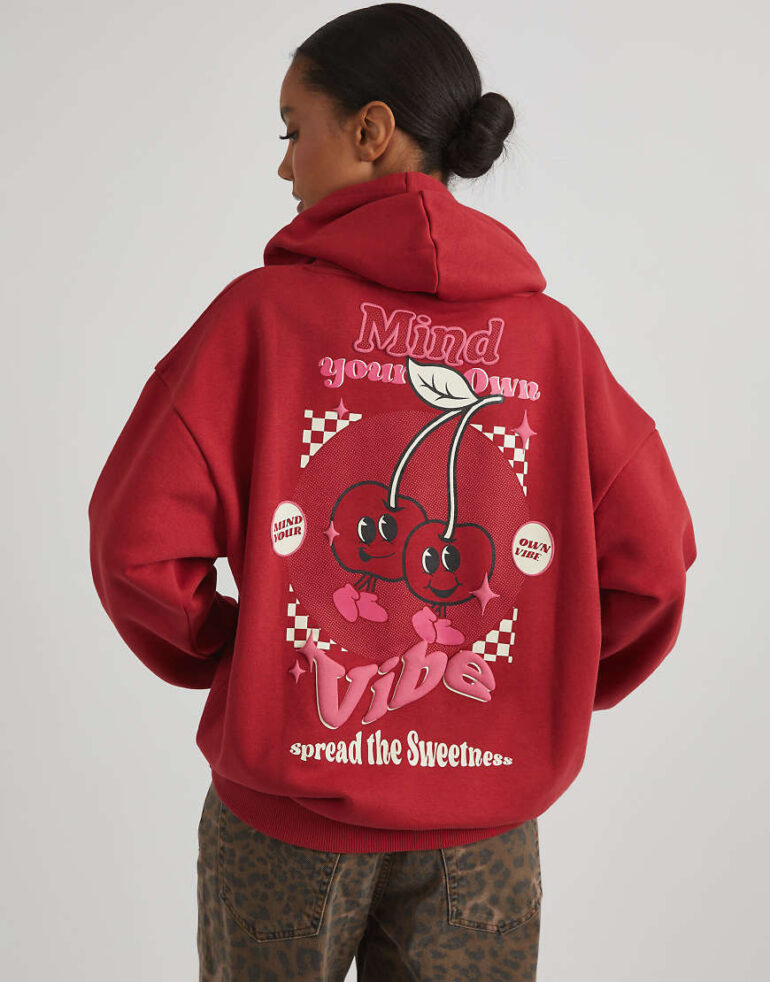 Skinnydip London Mind Your Own Vibe Cherry Hoodie in Wine-Red