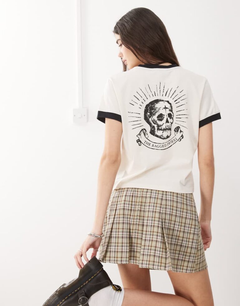 The Ragged Priest crop baby tee in ecru-White