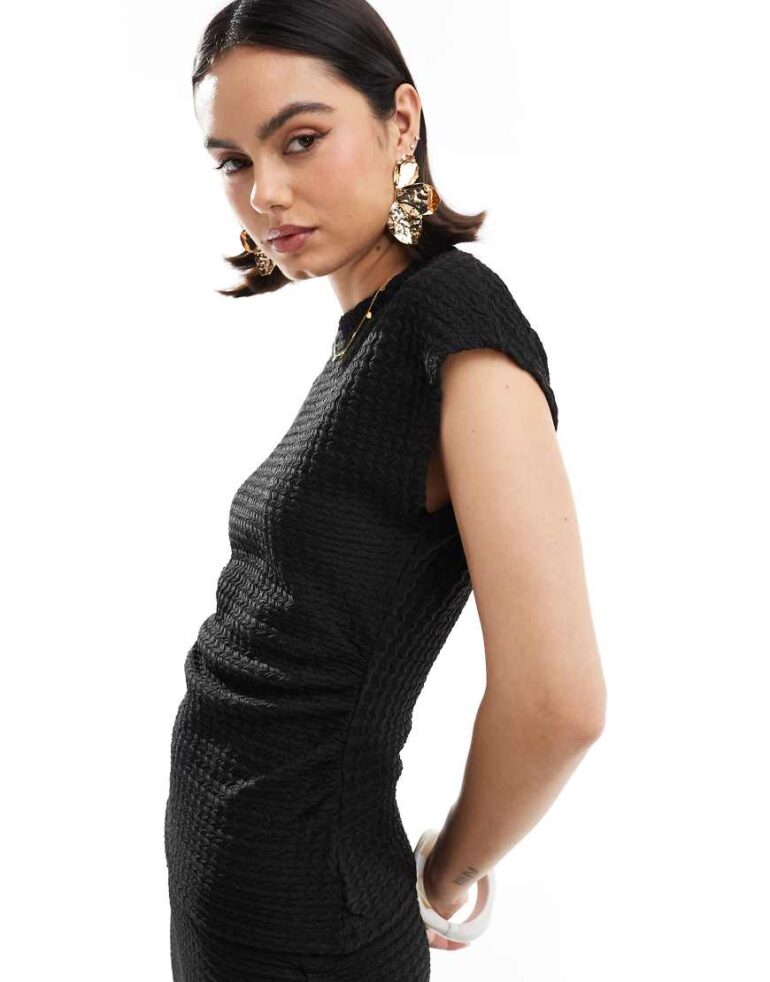 Threadbare Co-ord high neck textured top in black
