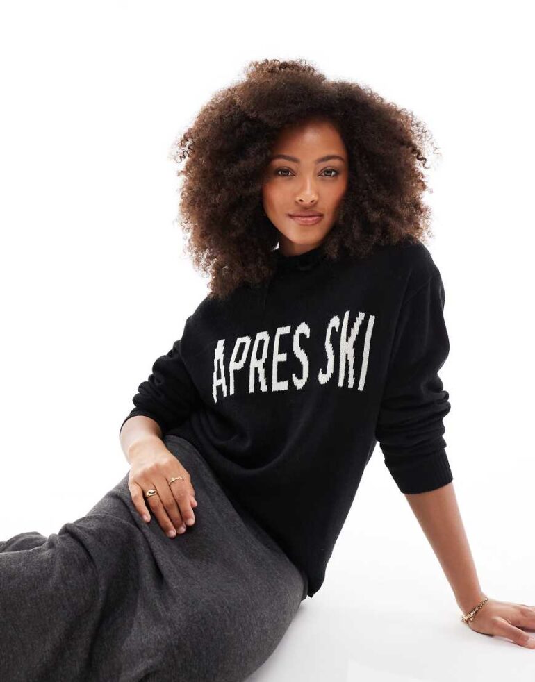 Threadbare Ski knitted Apres hoodie in black