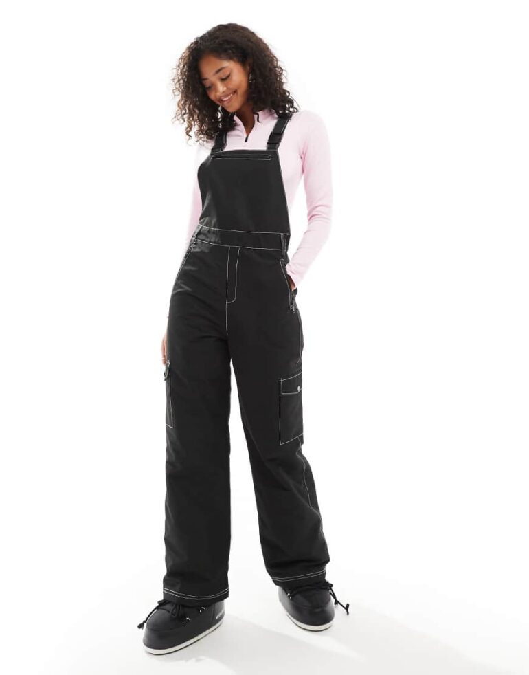 Threadbare all in one ski salopettes in black