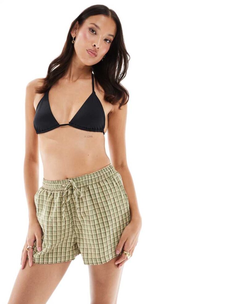 Threadbare cotton shorts in green check print