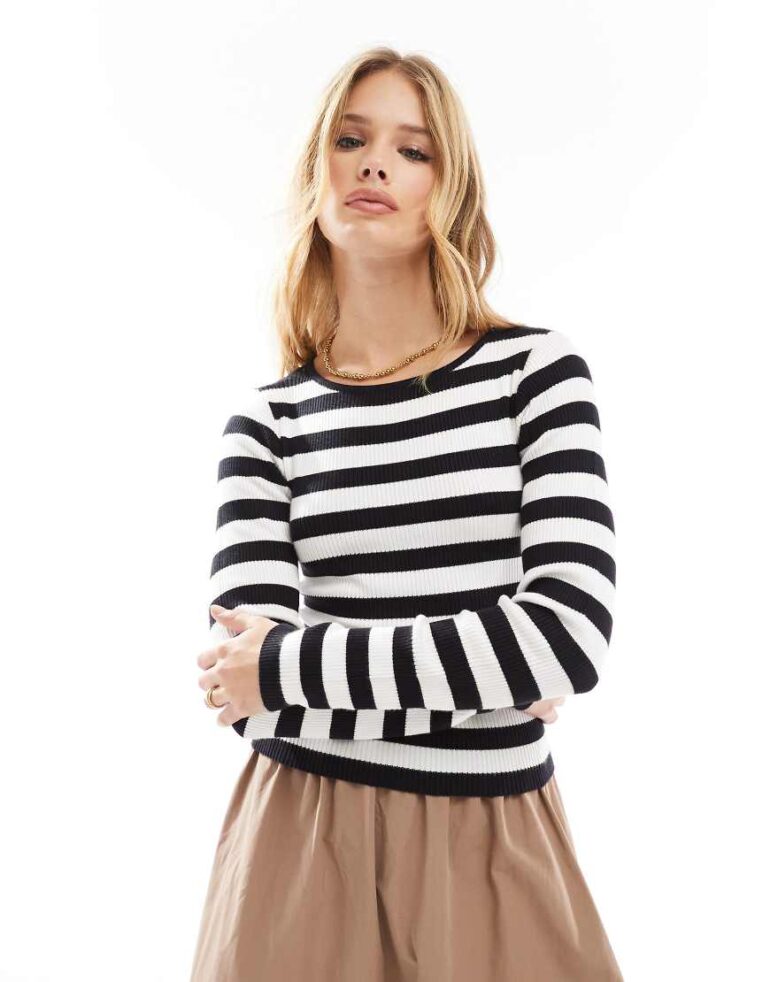 Threadbare fitted jumper in black and white stripe